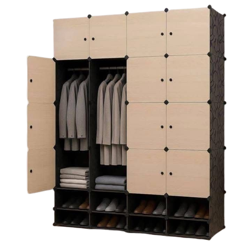 Armoire 4 battants + étagères chaussures