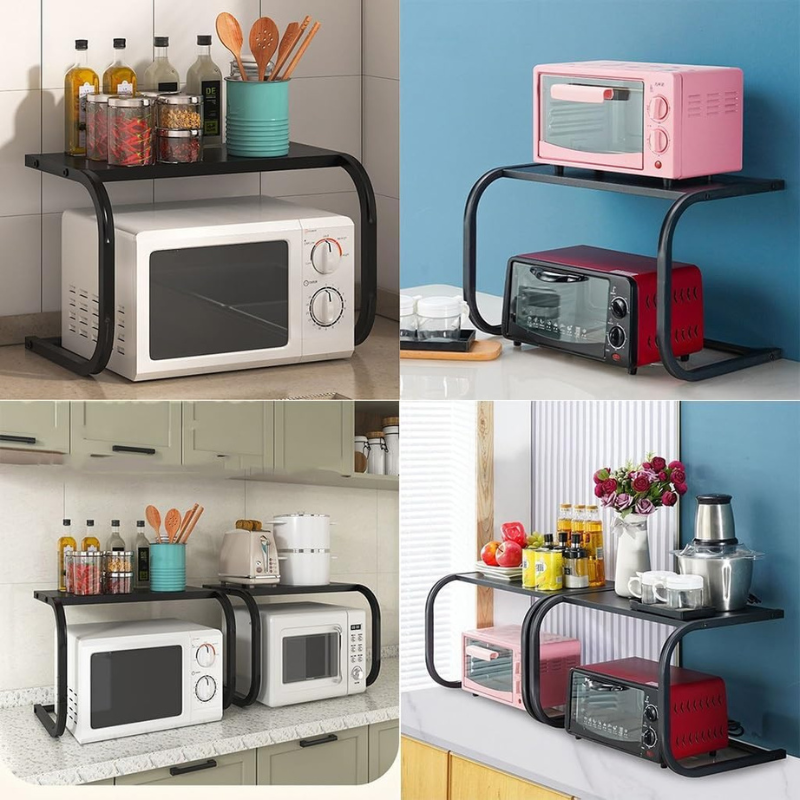 Étagère Cuisine Double Niveau Support Micro-ondes Gain de Place