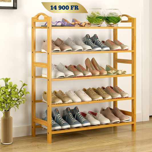 Etagere de Rangement pour Chaussure en Bambou 5 Niveaux