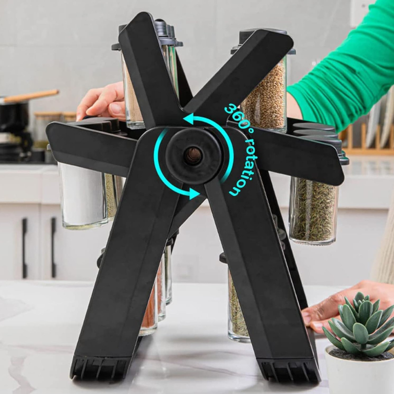 Support à épices rotatif 360° avec 18 bocaux en verre