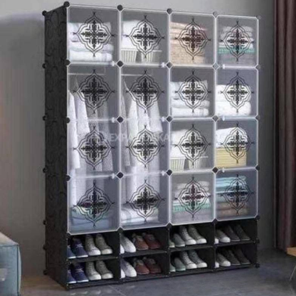 Armoire 4 battants + étagères chaussures