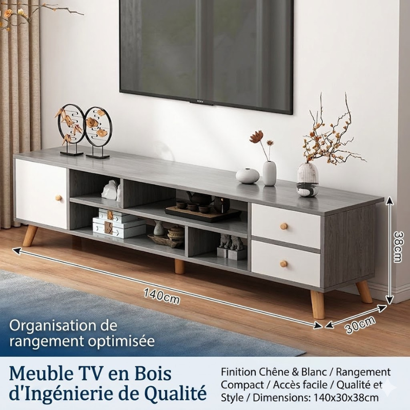 Meuble TV moderne 140 cm – Élégance et rangement intelligent