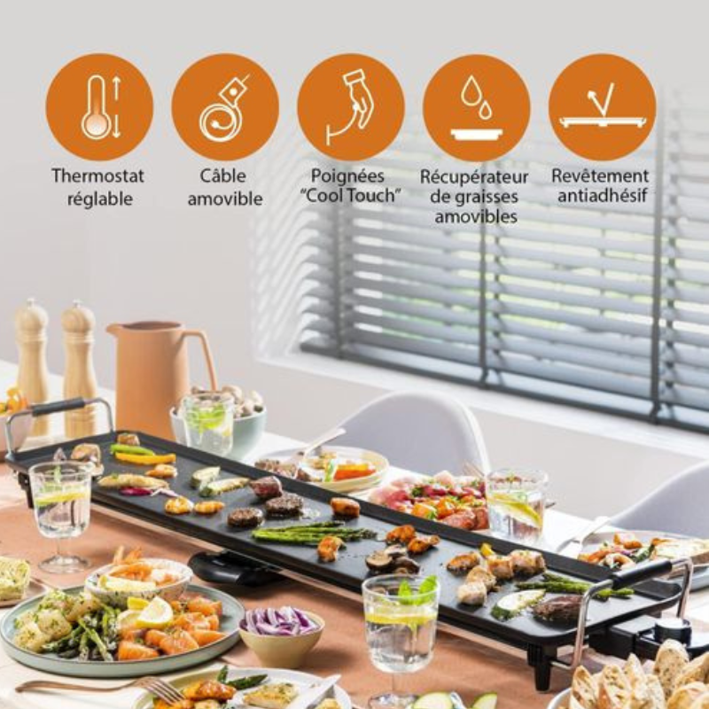 Plancha Électrique Barbecue XXL 1400W — Idéal Famille & Grandes Réunions