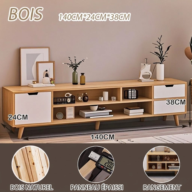 Meuble TV moderne 140 cm – Élégance et rangement intelligent