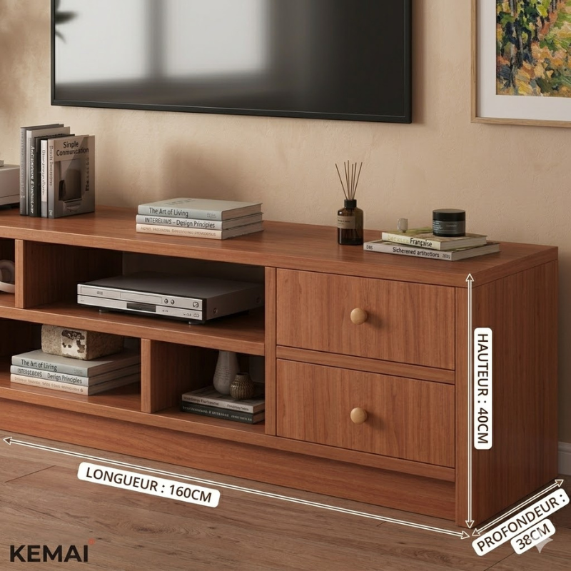 Meuble TV moderne en bois – 160×30×40 cm |Élégance et rangement intelligent