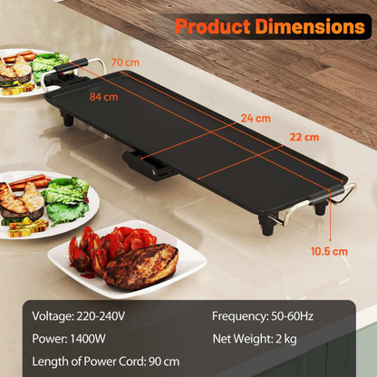 Plancha Électrique Barbecue XXL 1400W — Idéal Famille & Grandes Réunions