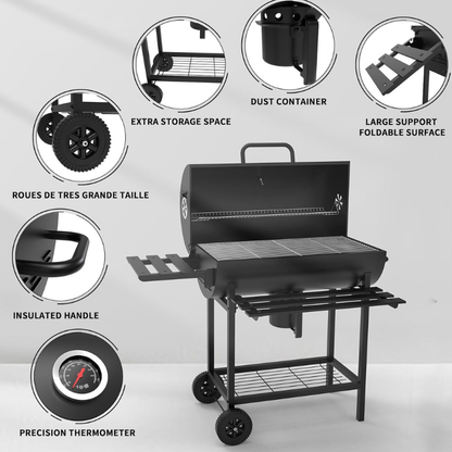 Chariot de barbecue au charbon de bois Arnad 105 x 114 x 48 cm noir casa.pro