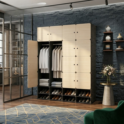 Armoire 4 battants + étagères chaussures