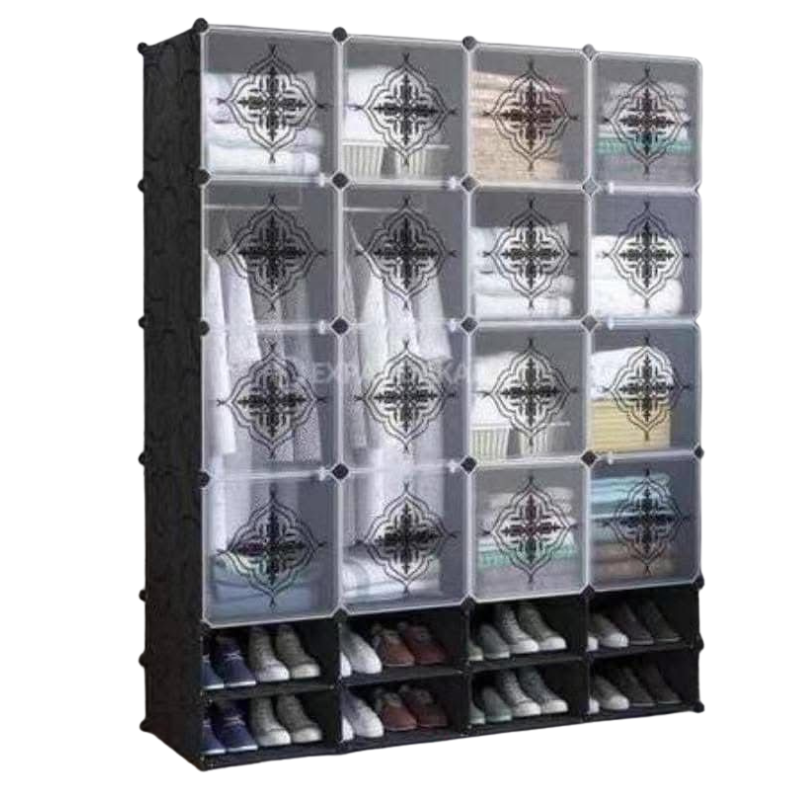 Armoire 4 battants + étagères chaussures