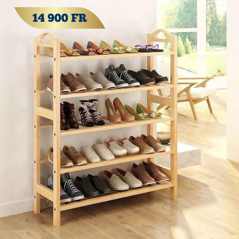 Etagere de Rangement pour Chaussure en Bambou 5 Niveaux