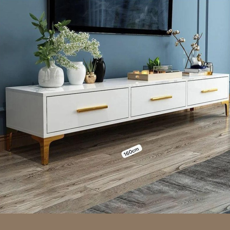 Meuble TV en bois de 160×30×40 cm |Style moderne épuré avec 3 tiroirs