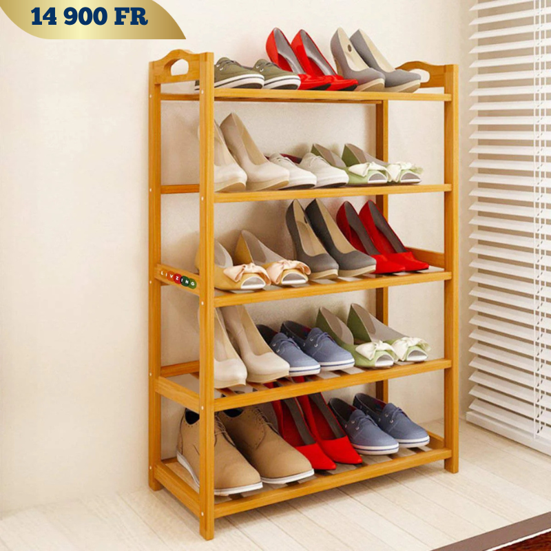 Etagere de Rangement pour Chaussure en Bambou 5 Niveaux