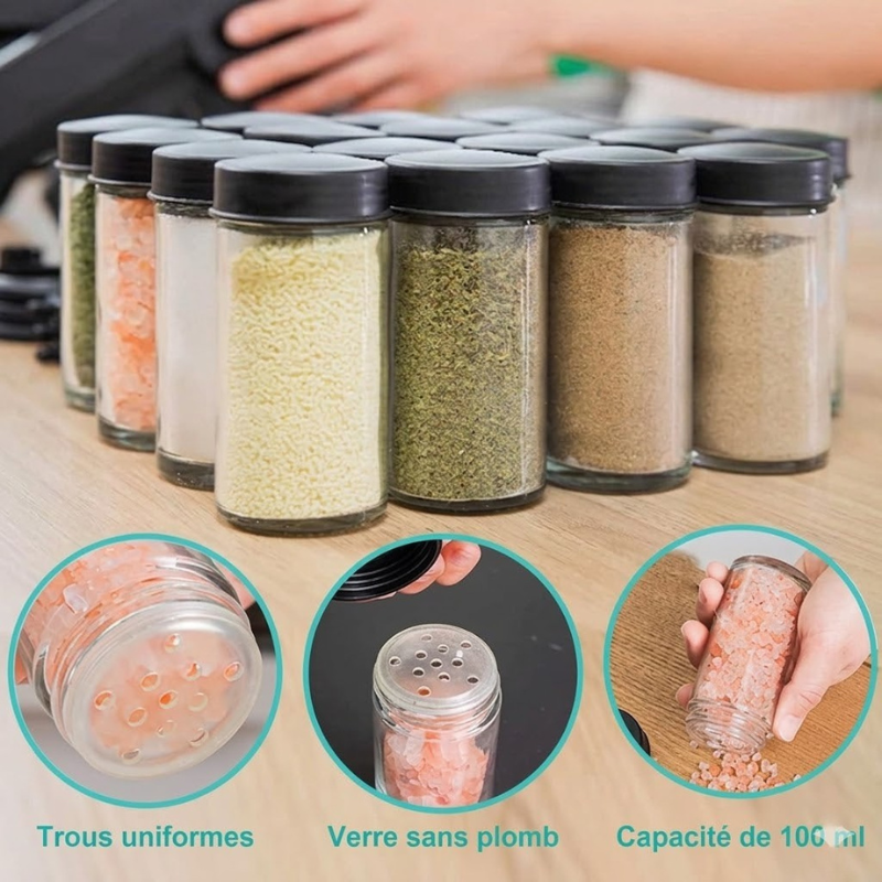 Support à épices rotatif 360° avec 18 bocaux en verre