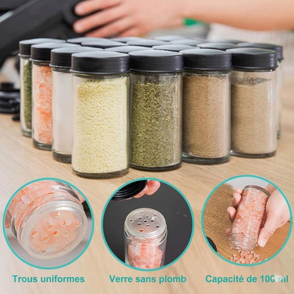 Support à épices rotatif 360° avec 18 bocaux en verre