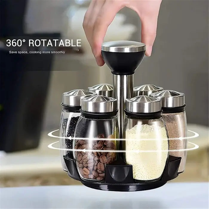 Porte-épices rotatif 360° avec bocaux en verre