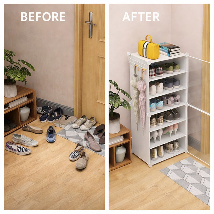 Armoire à chaussures 6 compartiments avec portes – Anti-poussière 👟✨
