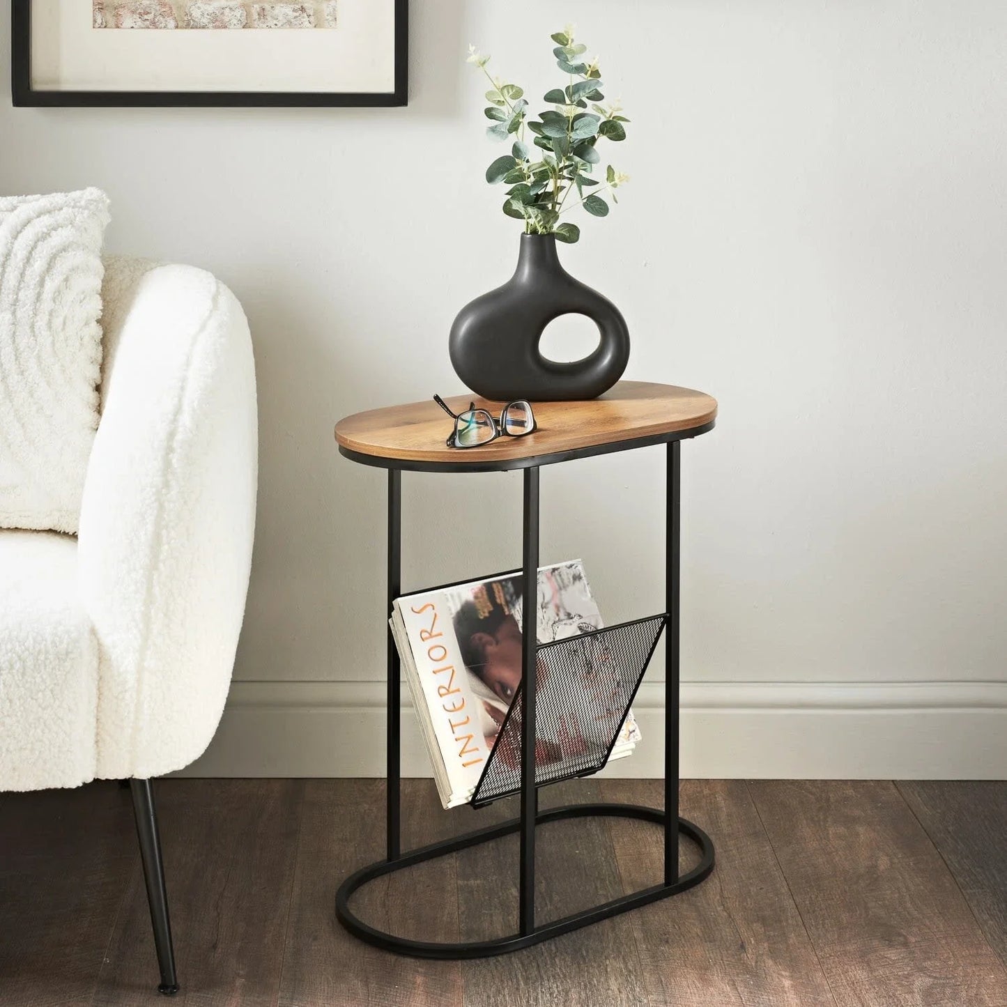 Table d'Appoint Design avec Panier Métalliqu